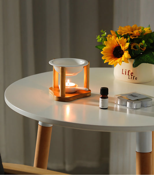 Καυστήρας Κηρού & Αρωματικών Ελαίων από Μπαμπού και Κεραμικό|Gift 2 Wax Melts & 1 tea candle