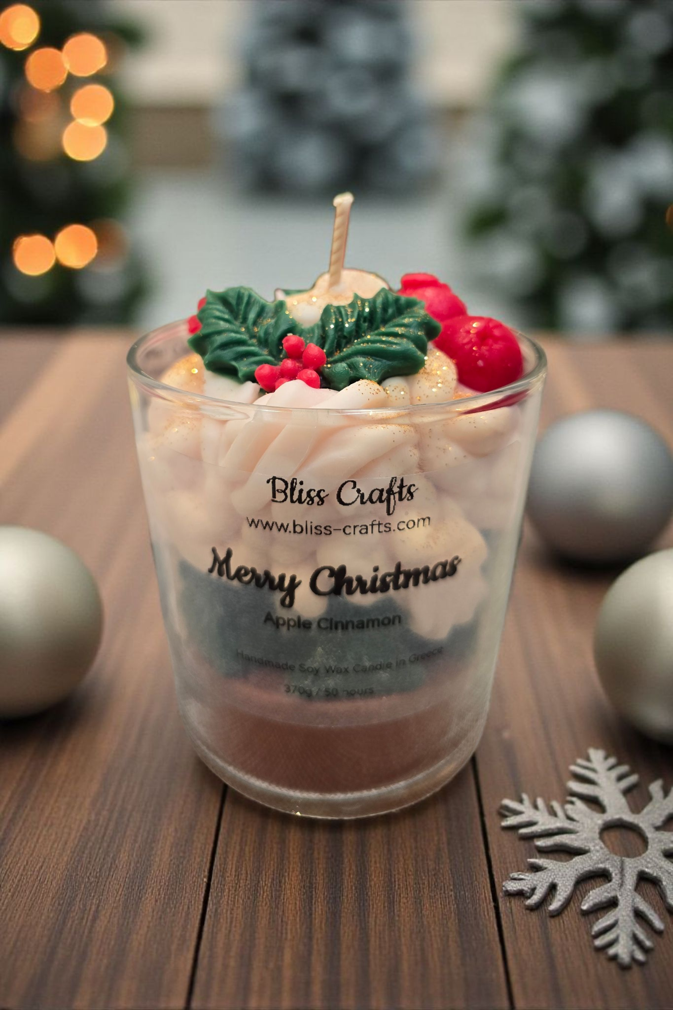 Κερί Σόγιας Χριστουγεννιάτικο – Άρωμα Μήλο & Κανέλα (370g)