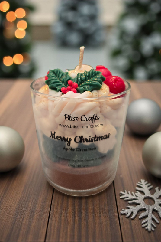 Κερί Σόγιας Χριστουγεννιάτικο – Άρωμα Μήλο & Κανέλα (370g)