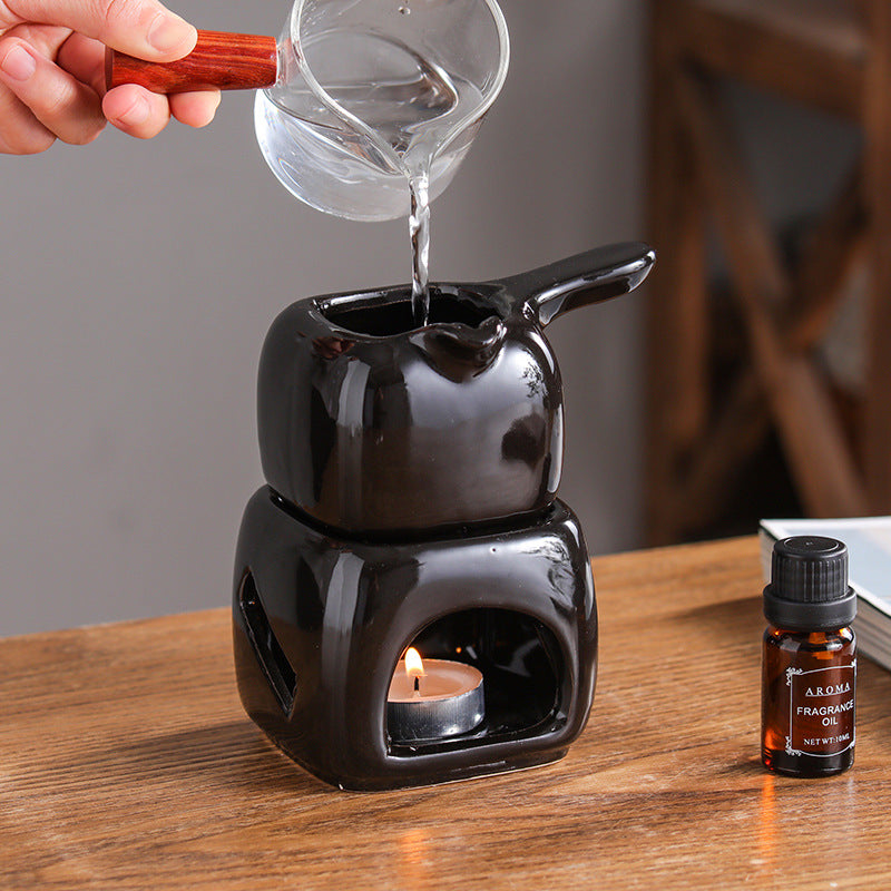 Κεραμικός Καυστήρας Κηρού & Αιθέριων Ελαίων – Μαύρο & Λευκό|Gift 2 Wax Melts & 1 tea candle