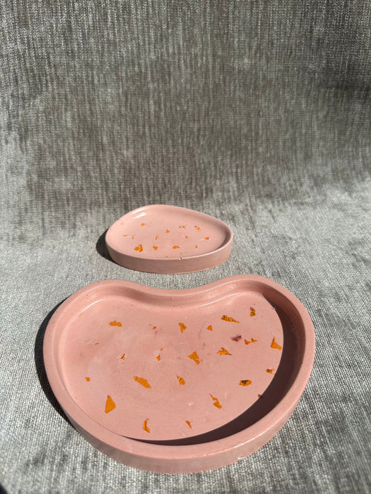 Bean Shape Concrete Tray--- Orange pink