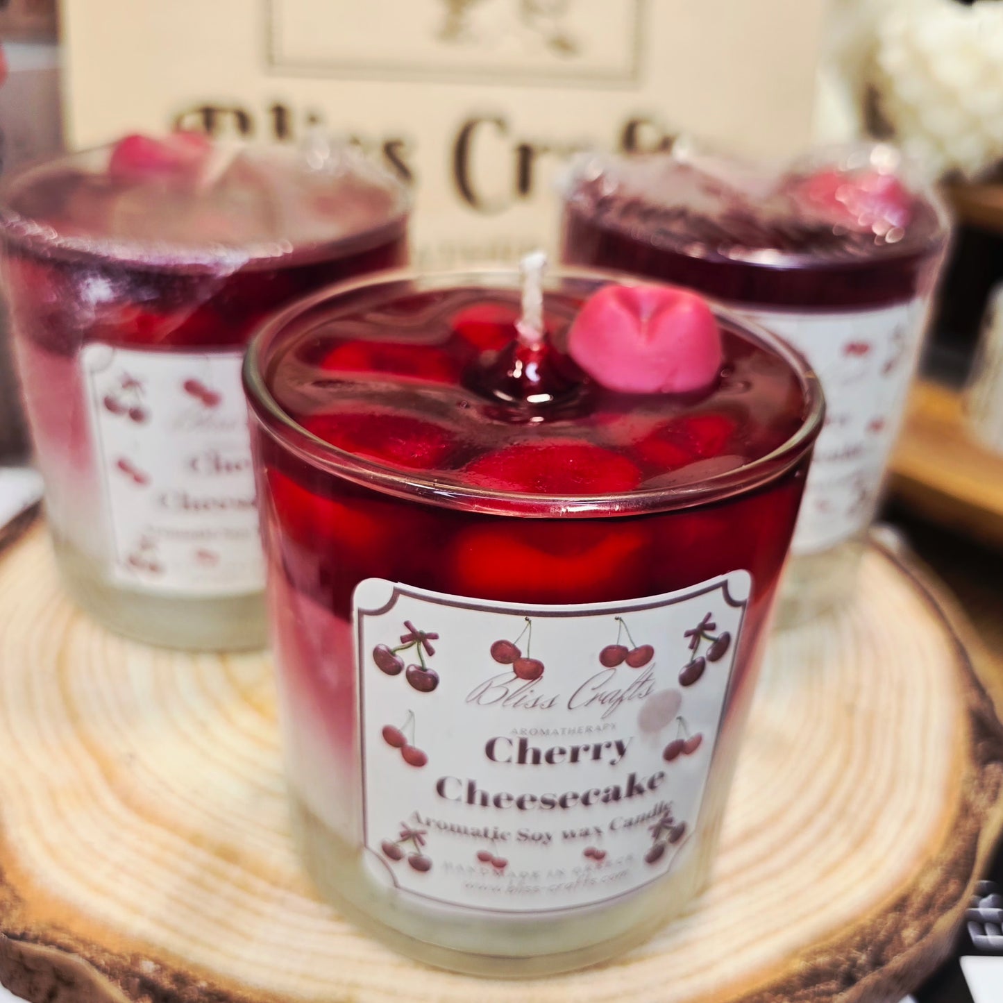 Κερί Cherry Cheesecake  ---Bliss Crafts Soy wax Dessert Candle