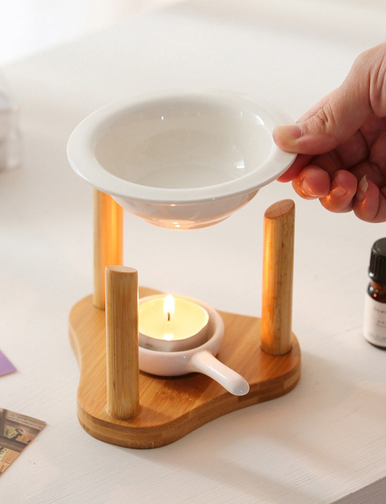 Καυστήρας Κηρού & Αρωματικών Ελαίων από Μπαμπού και Κεραμικό|Gift 2 Wax Melts & 1 tea candle