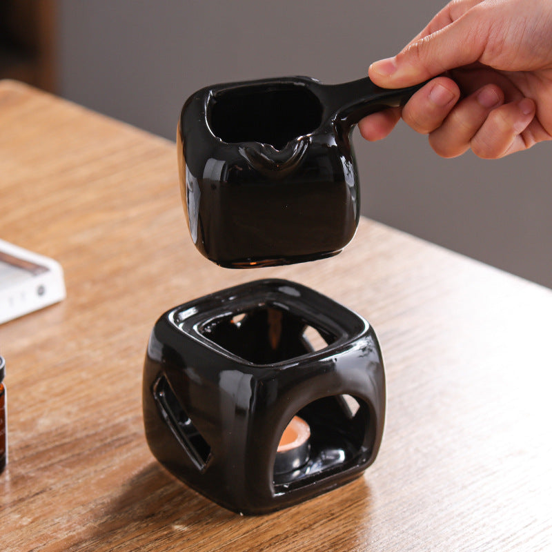 Κεραμικός Καυστήρας Κηρού & Αιθέριων Ελαίων – Μαύρο & Λευκό|Gift 2 Wax Melts & 1 tea candle