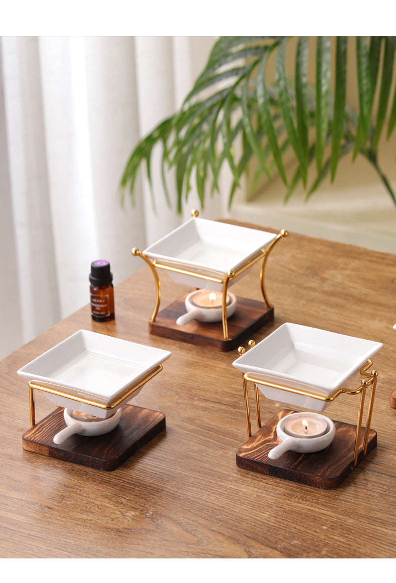 Καυστήρας Κηρού από Ξύλο & Χρυσό Μέταλλο |Gift 2 Wax Melts & 1 tea candle