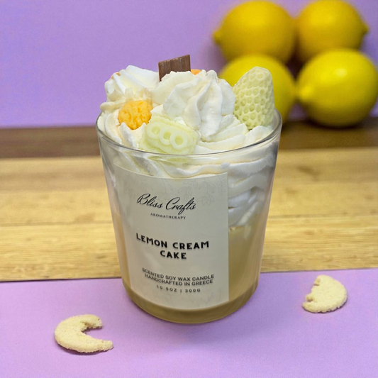 Κερί Σαντιγί Lemon Cream Cake ---Bliss Crafts Soy wax Dessert Candle