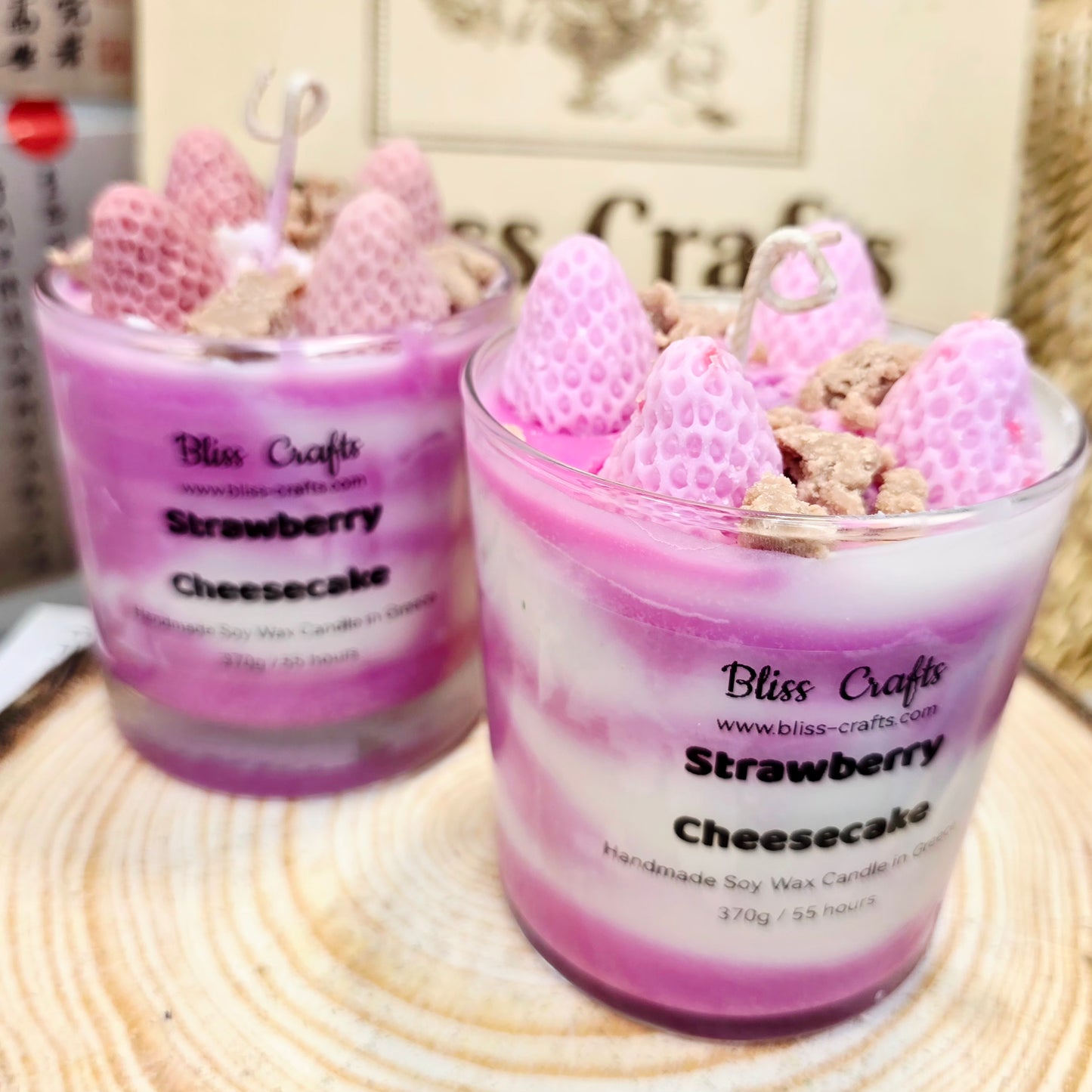 Κερί Σαντιγί Strawberry Cheesecake---Bliss Crafts Soy wax Dessert Candle