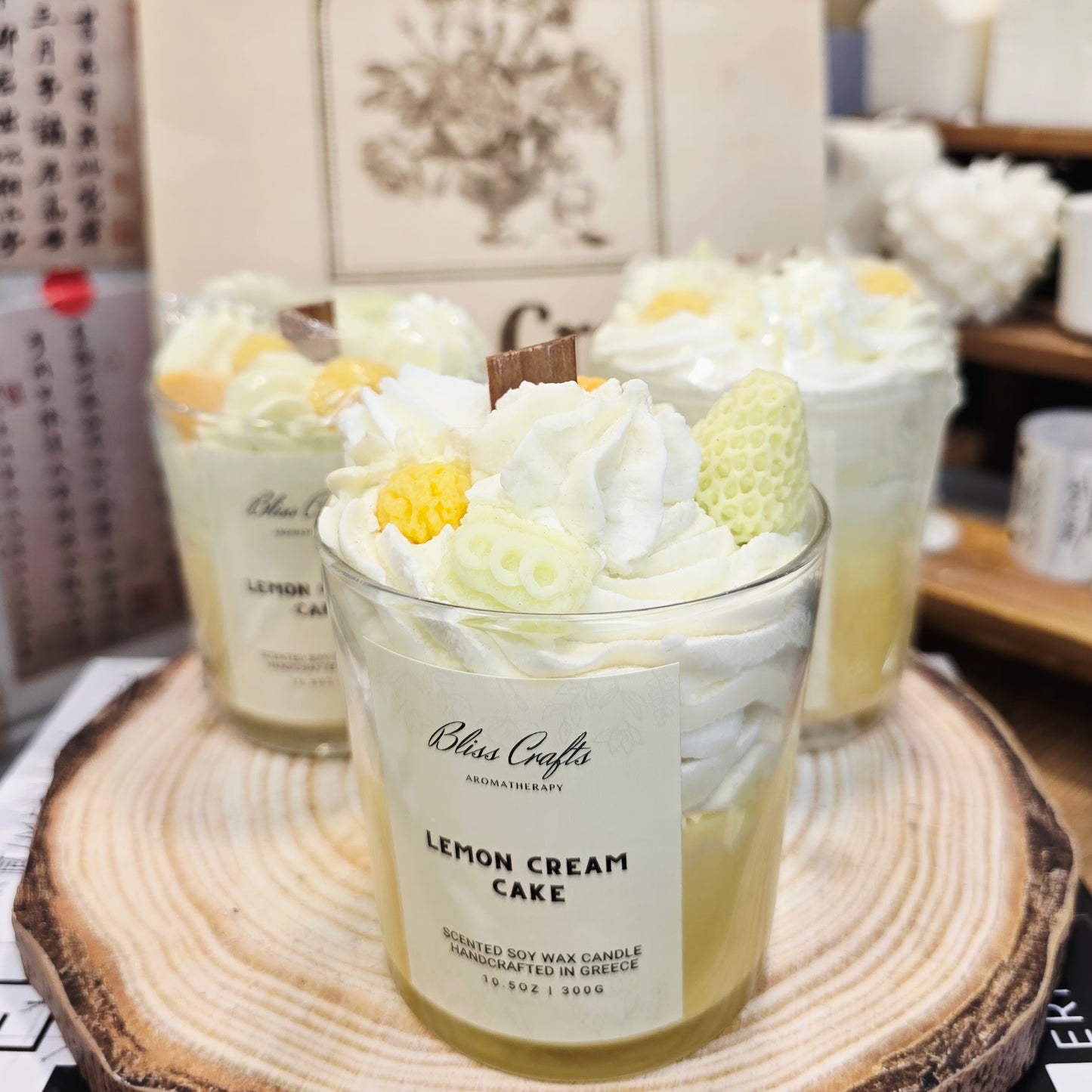 Κερί Σαντιγί Lemon Cream Cake ---Bliss Crafts Soy wax Dessert Candle